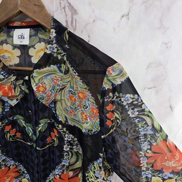 CAbi Shirt Womens Medium Blouse Amour Button Up Peter Pan Collar Floral 3072 - Picture 10 of 11
